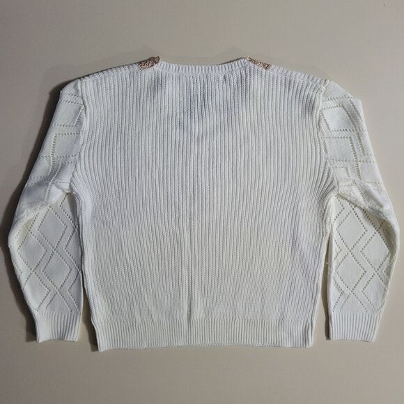 Mirol Women's Ivory Openwork V-Neck Long Sleeve Sweater - Picture 16 of 16